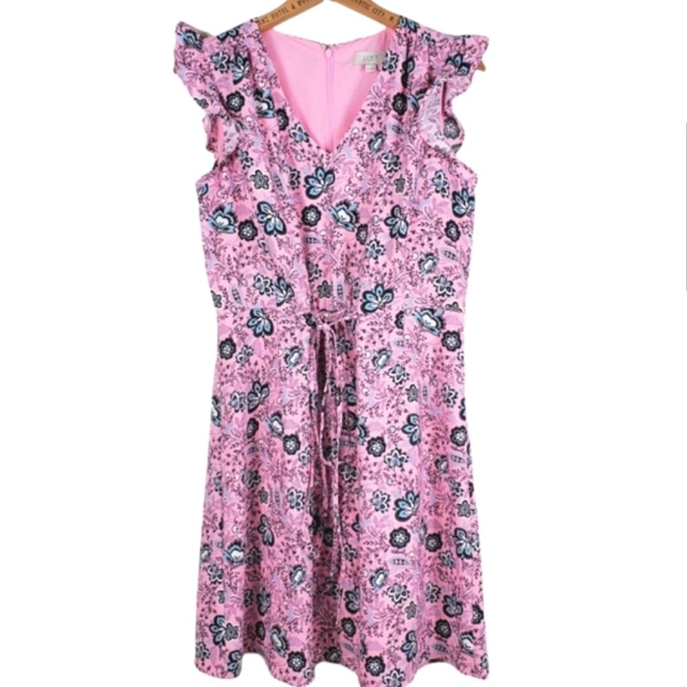 NWT LOFT outlet pink shift dress with flutter sleeves & tie waist size L
